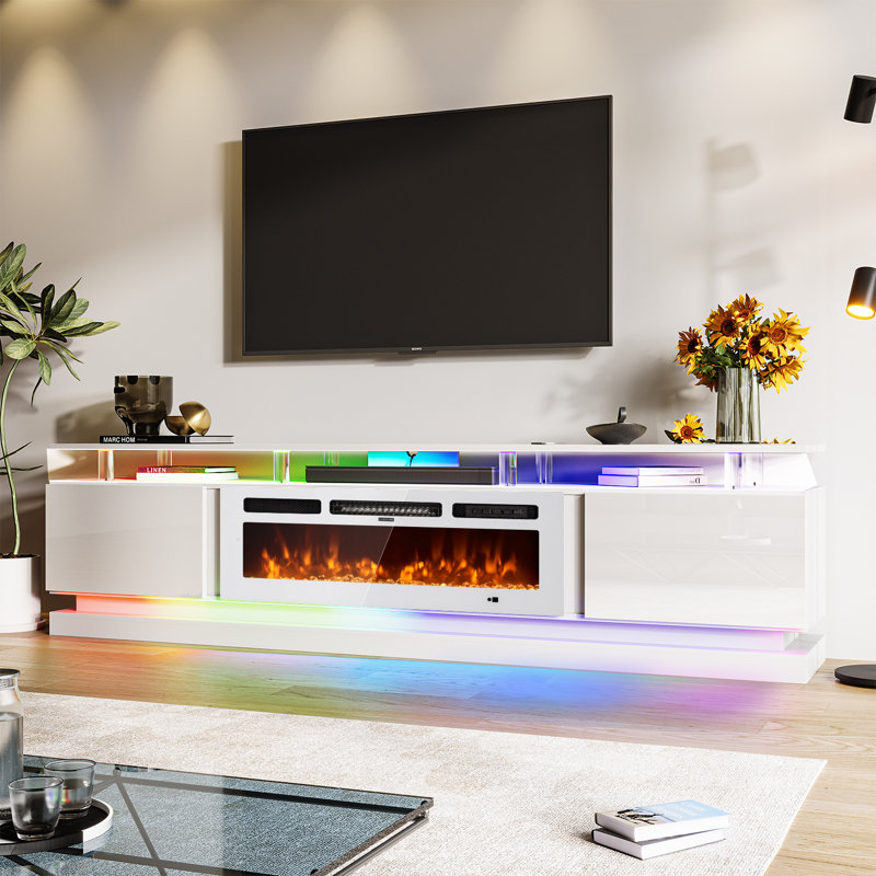 TV Stand Fireplace for TVs up to 85" Fireplace, White, 203.2 cm
