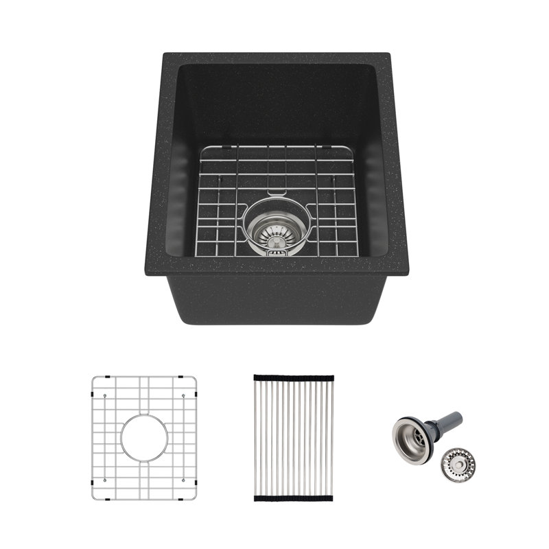 15" L x 18" W Undermount Granite Composite Kitchen Sink Single Bowl Sinks Basin Quartz Classic Kitchen Sinks, Black