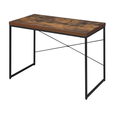 Bureau d'écriture en chêne patiné et noir avec base en métal