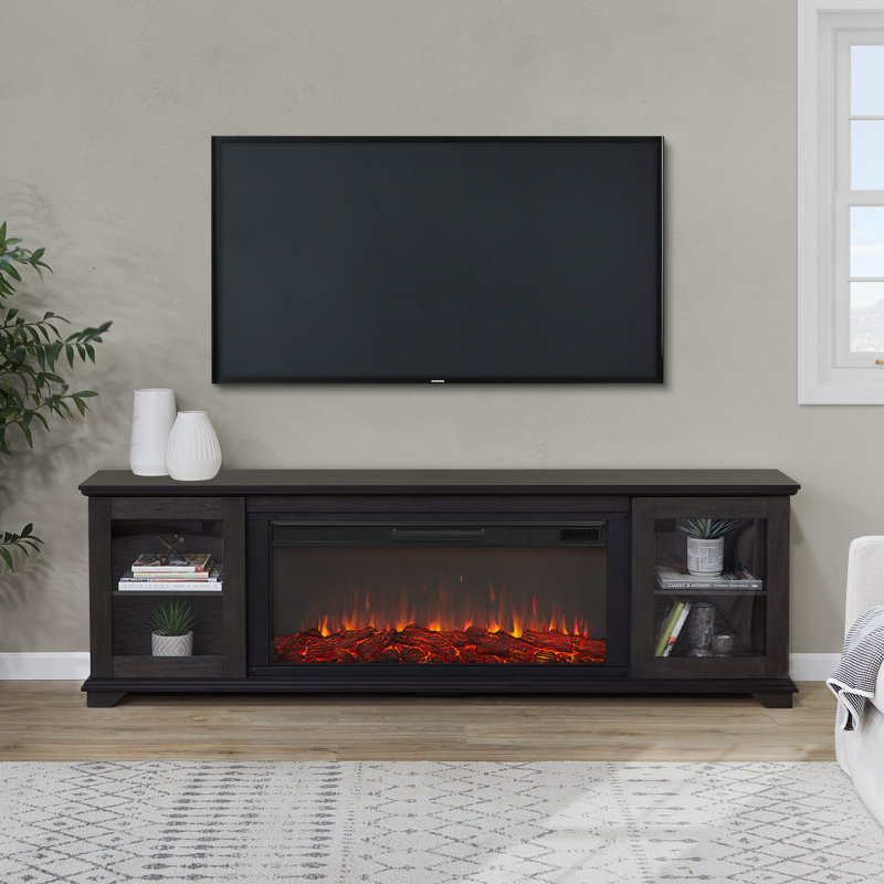Benjamin 81" Landscape TV Stand with Electric Fireplace by Real Flame, Weathered Wood, Standard