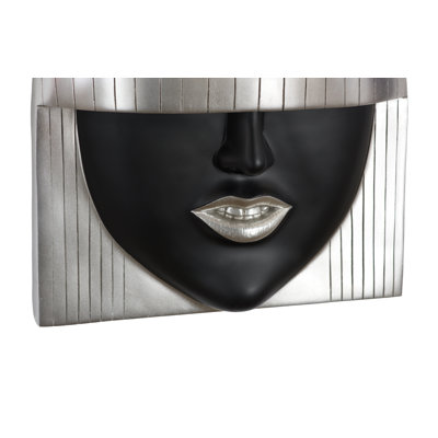 Fashion Faces Wall Art Large Smile Silver/Black Leaf