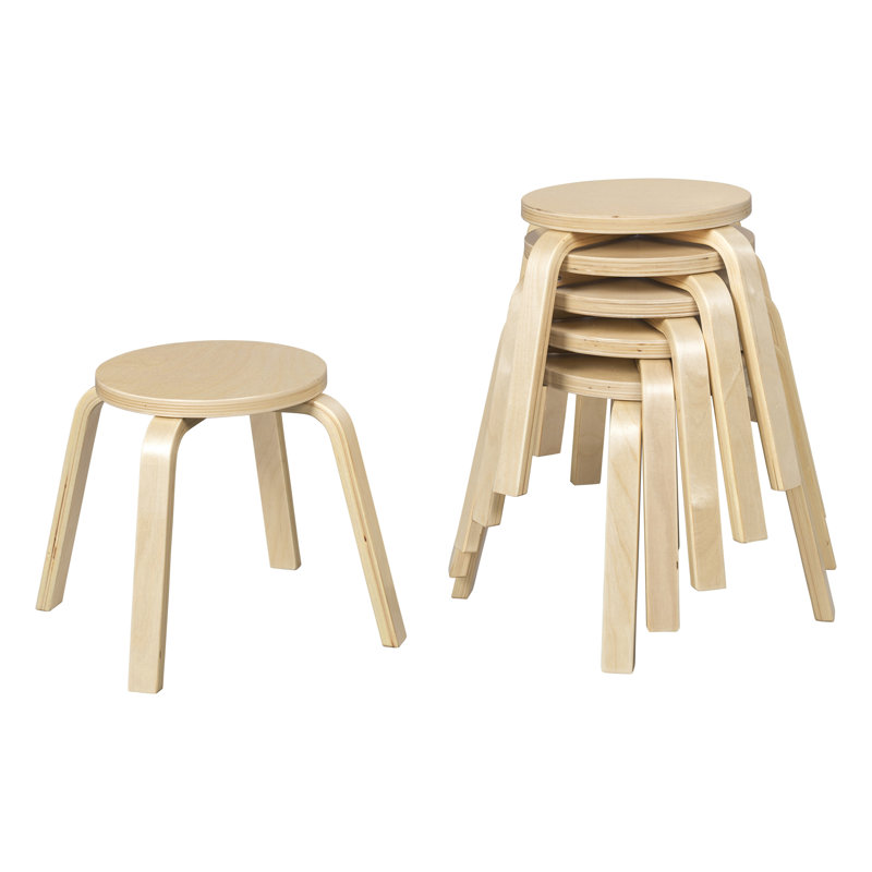 ECR4Kids Bentwood Stackable Stools, 12in Seat Height, Classroom Furniture, 6-Piece, Natural, Natural Wood
