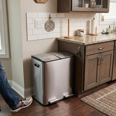 2 x 20L Dual Compartment Stainless Steel Kitchen Trash Can for Home, Kitchen, Office