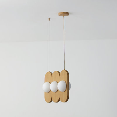 Luminaire suspendu en bois naturel à 5 lumières Vidalite Orbita avec abat-jour en verre givré et DEL intégrée