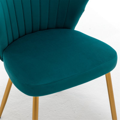 Chaise d'appoint moderne en velours sans accoudoirs, chaise de salle à manger capitonnée avec pieds en métal doré, chaise d'appoint rembourrée pour le salon et les petits espaces