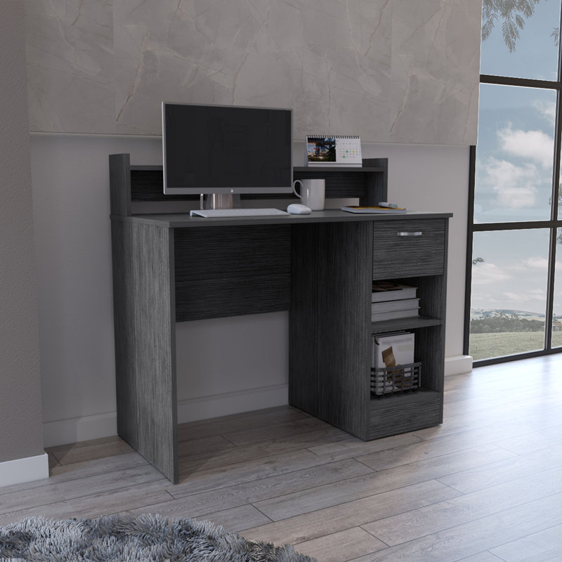 Bureau d'ordinateur avec tablette supérieure ouverte, Gris