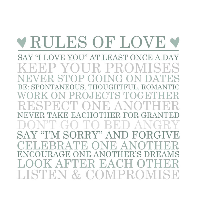 «Love Rules», art textuel sur toile tendue, H 20 po x l 20 po