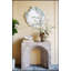 32,3 x 14,2 x 29,9 console arquée sculpturale moderne avec finition en faux travertin beige, parfaite pour une décoration intérieure élégante et durable