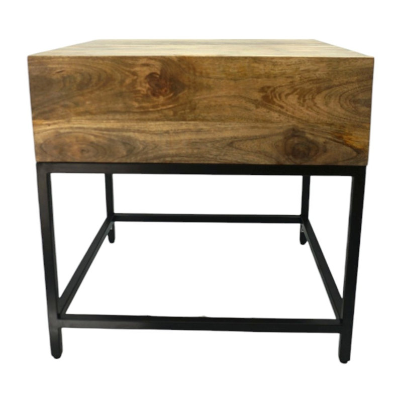 Hand-crafted Natural Wood And Iron Square Side Table
