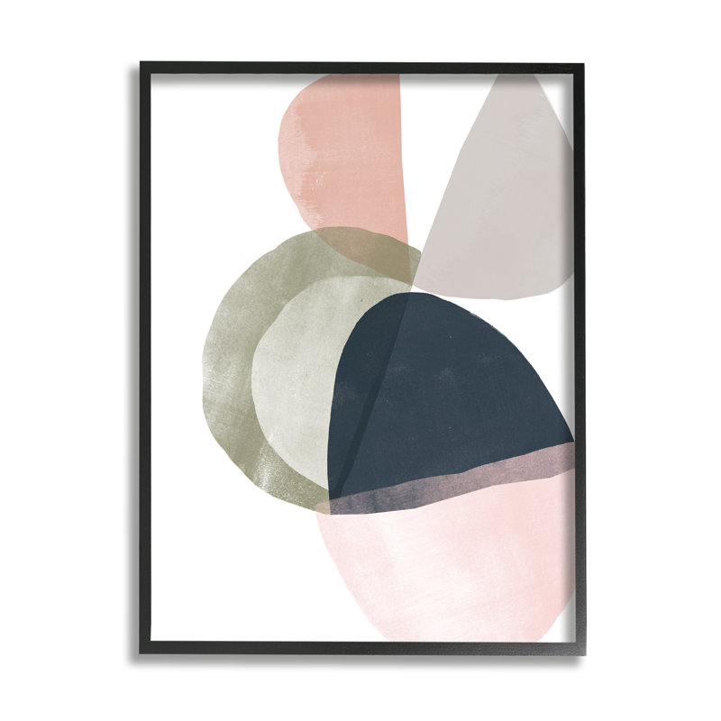 Abstraction encapsulée biologique bleu vert rose, Giclée encadrée noir minuit, H 20 po x l 16 po