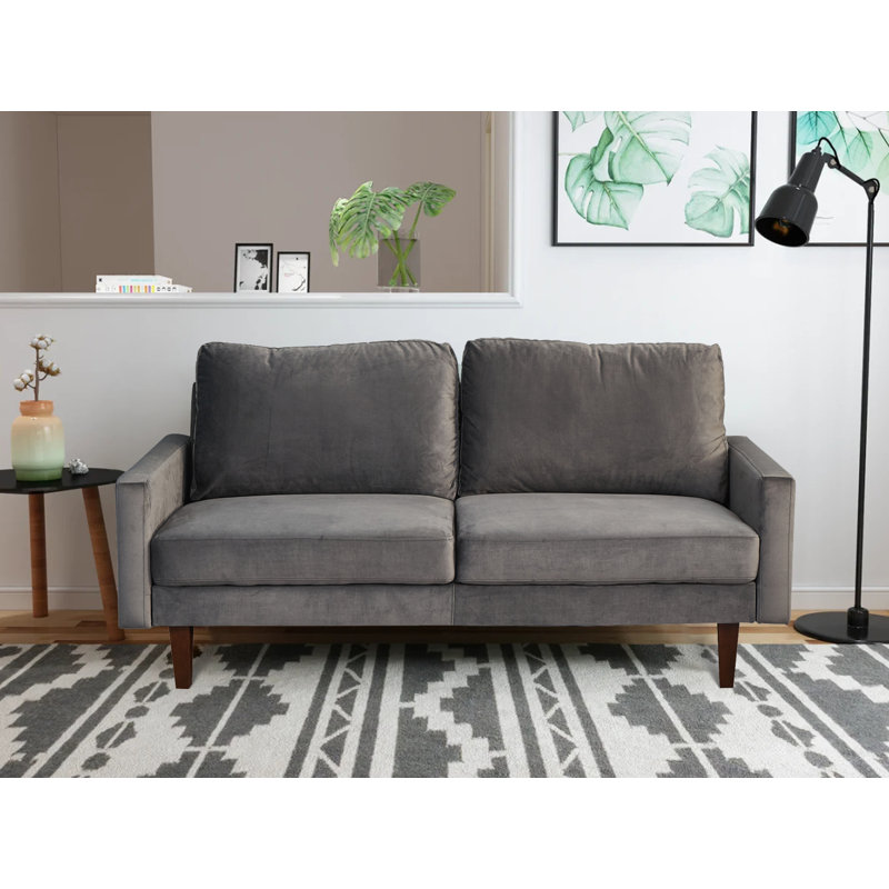 Square Arm Loveseat, Gray Velvet, 35" H x 71" W x 33" D