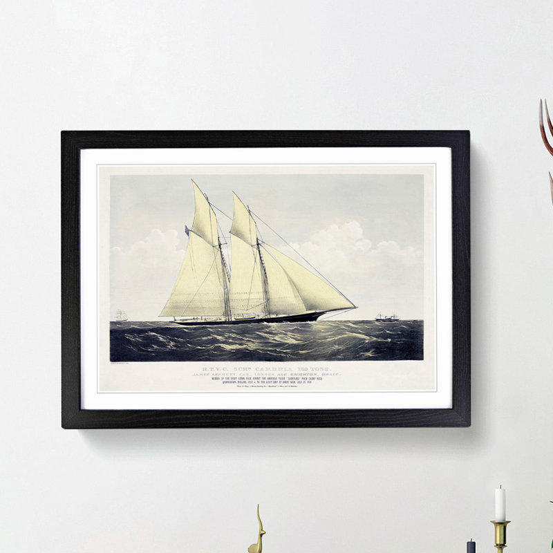 R.T.Y.C. Schr. Cambria Sail Ship - Picture Frame Painting Print, 36cm H x 48cm W x 2cm D, Black Framed