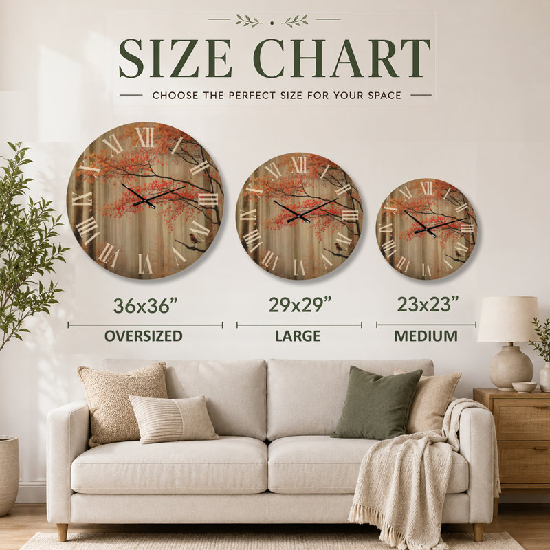 Grande horloge murale ronde en bois Woodland - Autumn Forest Morning Dew in Québec, Oversized