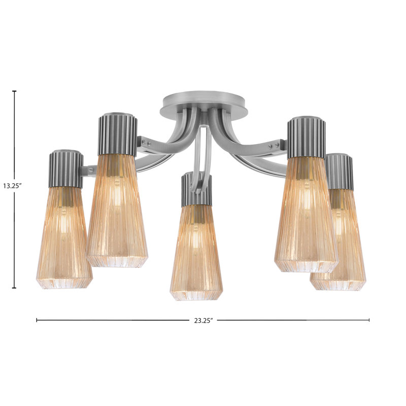 Akins 5 lumières semi-encastrées au fini graphite avec verre ambré 4 po, Nickel brossé, Brun clair / Orange