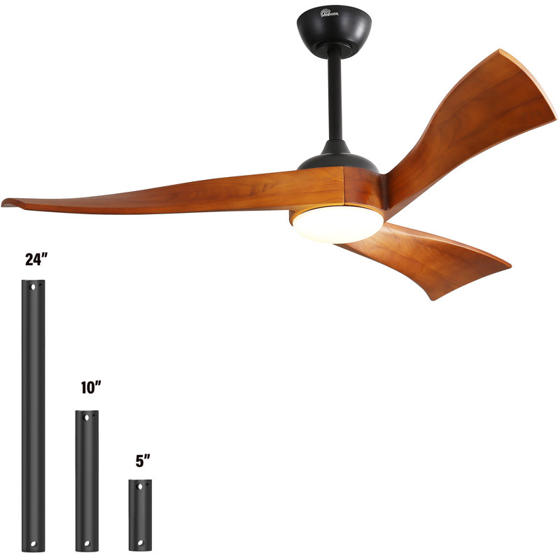 Desir 52cm Ceiling Fan with LED Lights, Black/Dark Brown Wood Blades