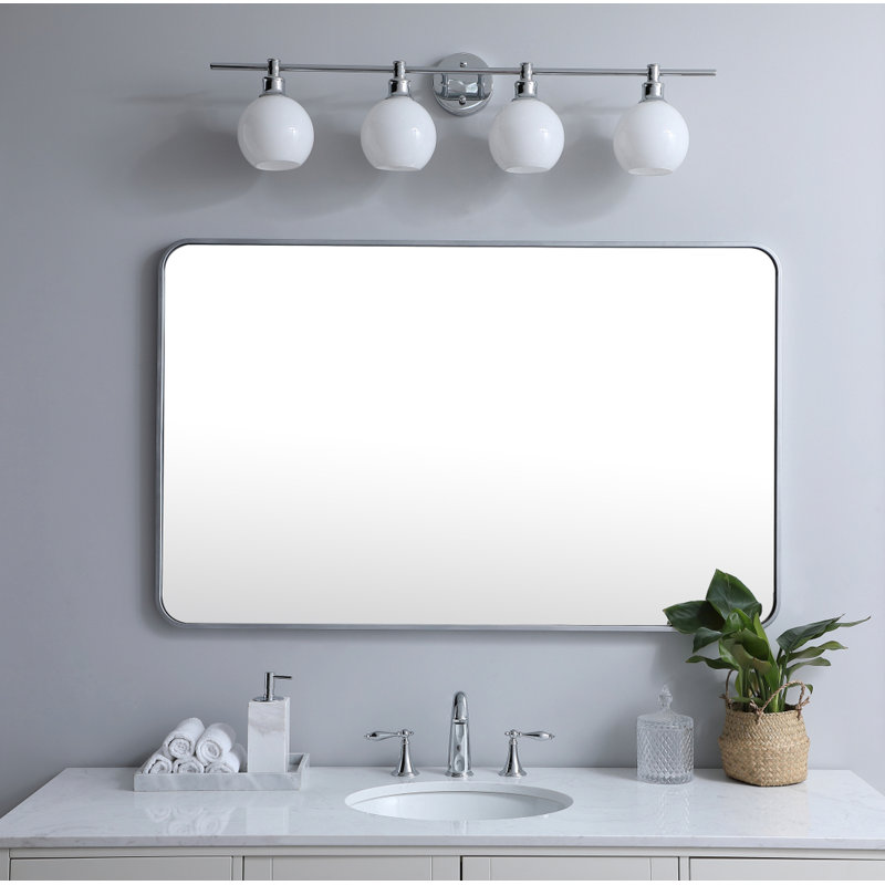 Sabine Metal Rounded Rectangle Wall Mirror, 48" x 30", Silver