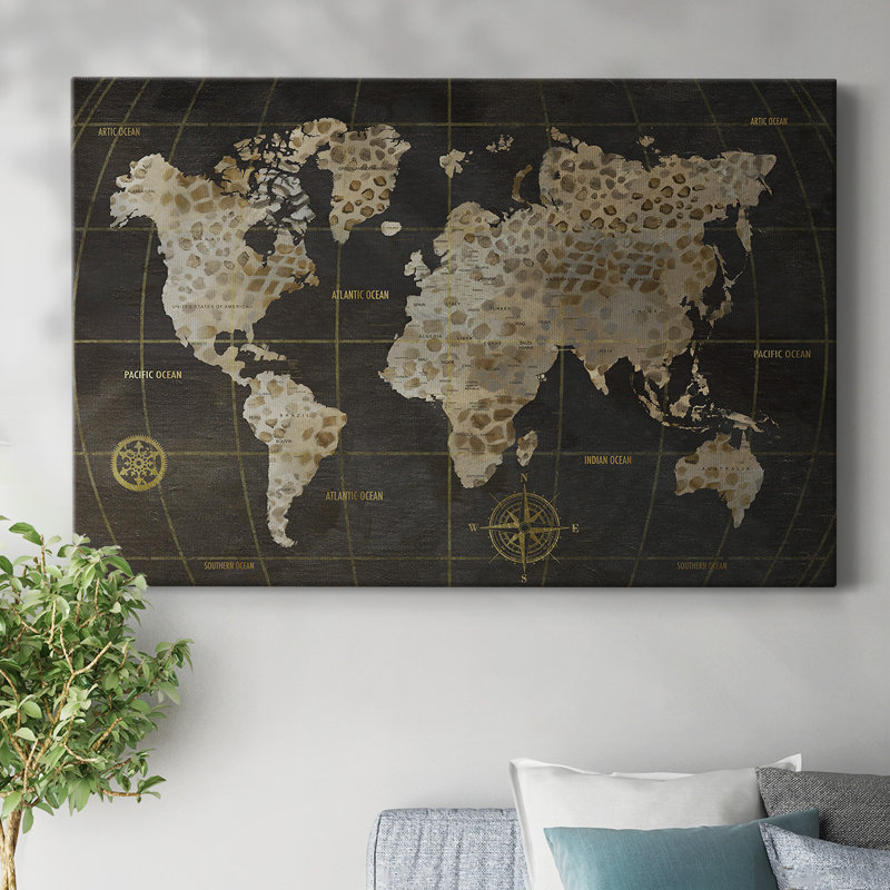 Safari - carte du monde sur toile tendue avec châssis, H 12 po x l 18 po