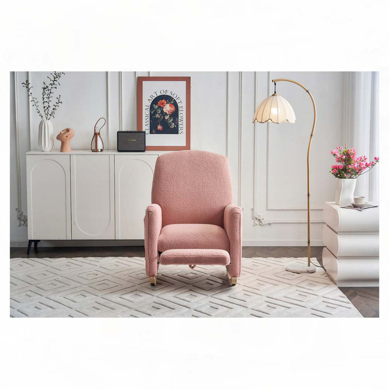 Chaise berçante en tissu avec repose-pieds réglable, Ourson rose