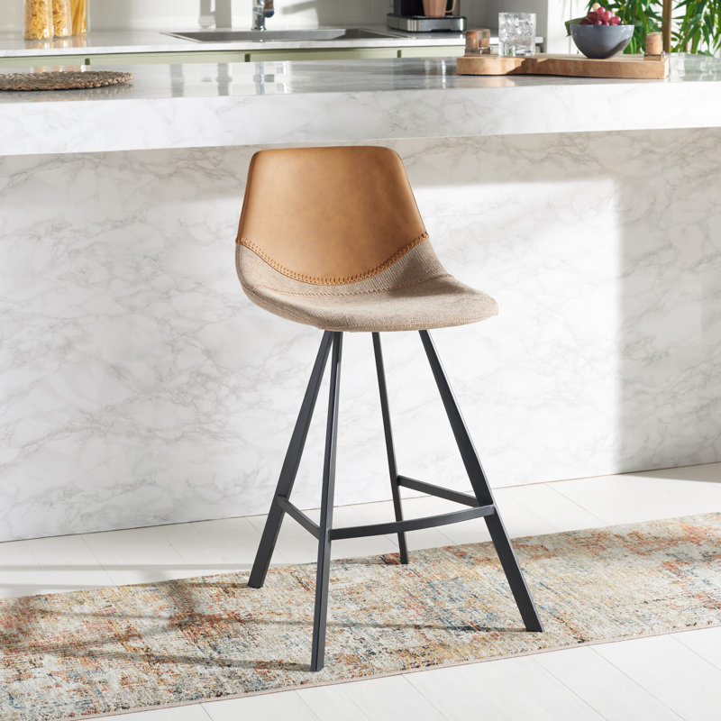 Diannie Upholstered Counter Stool with Metal Frame, Brown/Black
