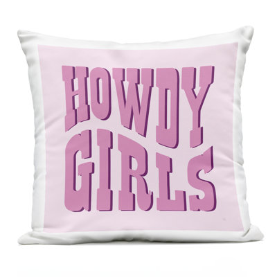Howdy Girls on Pink Outdoor Printed Pillow, design by Sarah Adams