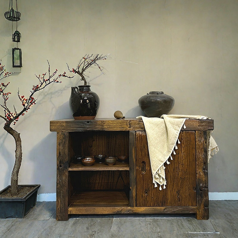 Armoire d'entrée en bois massif de style Wabi-Sabi, H 27,6 po x l 43,3 po x P 19,7 po