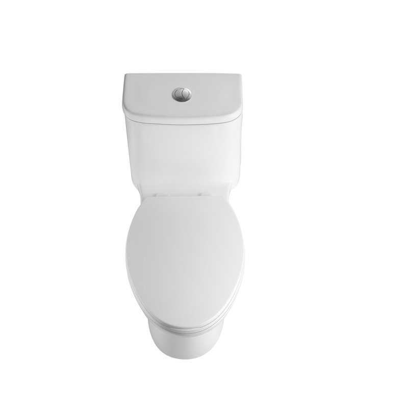 Toilette de 17 po de hauteur avec système 1,1 / 1,6, cuvette sans rebord, siège à fermeture en douceur, blanc brillant 006 pour salle de bain à double chasse moderne, lavabo, lustre doux