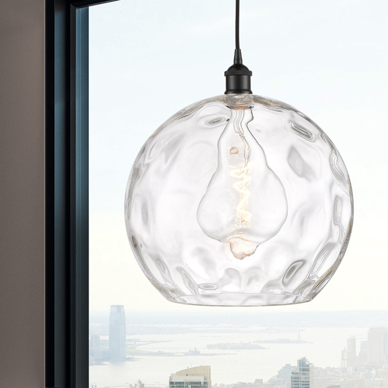 Luminaire suspendu simple à 1 lumière Ralph, H 15,88 po x l 13 po x P 13 po, Noir mat