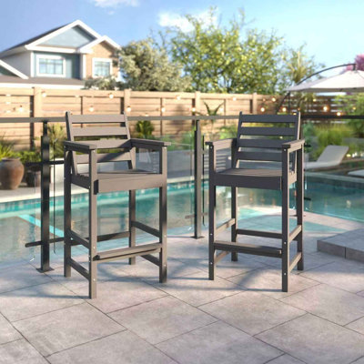 Weatherproof HDPE Adirondack Bar Stools with Footrest Set of 2 