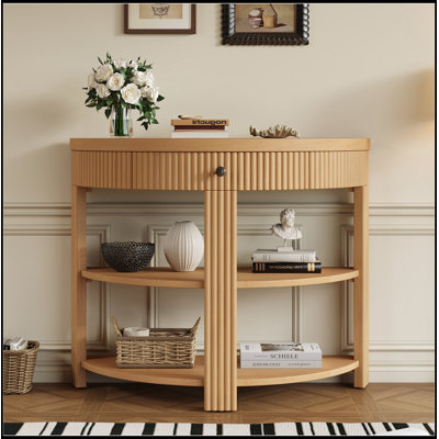 Console demi-lune avec tiroir et 2 tablettes