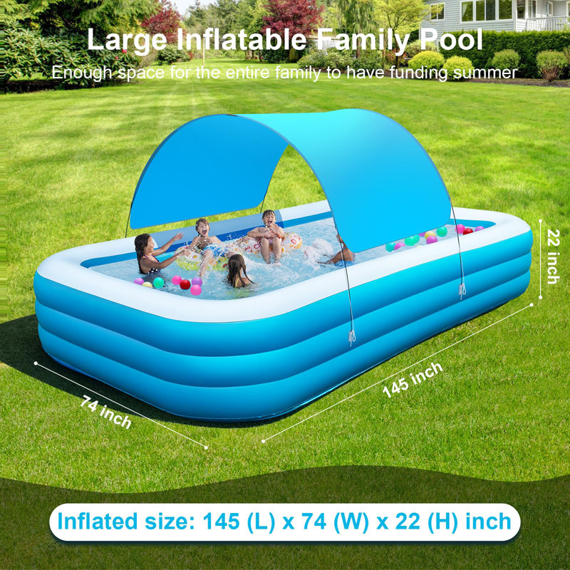 Inflatable Family Pool with Removable Canopy 145" x 74" x 22"