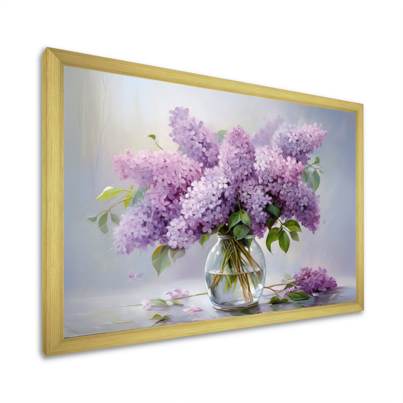 Lilacs Romantic Impression III - Lilacs, reproduction d'art sur toile, H 30 po x l 40 po, Cadre photo unique, Doré