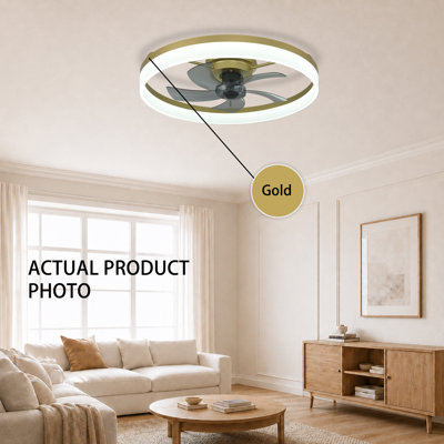 Ventilateur de plafond encastré 24 po avec lumière, profil bas, application et télécommande, moteur CC silencieux à 6 vitesses, DEL à intensité variable pour la chambre à coucher