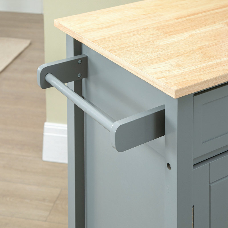 Îlot de cuisine avec plateau en bois manufacturé Omariana, Gris