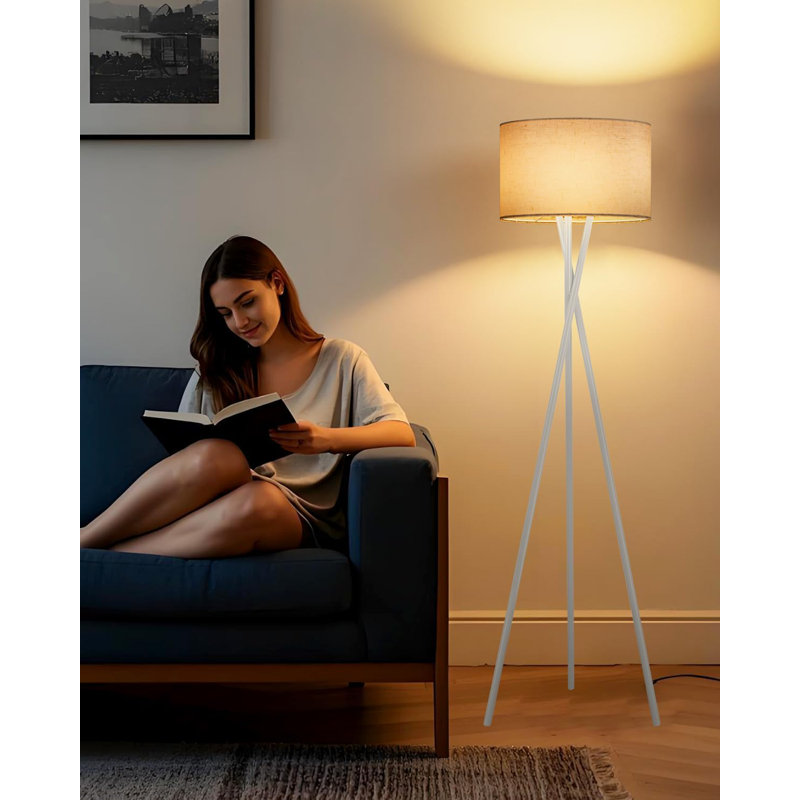 Modern Tripod Floor Lamp With Linen Shade, 66" Tall Standing Lamp For Living Room, Bedroom, Home Office, E26 Bulb Included, Minimalist Design
