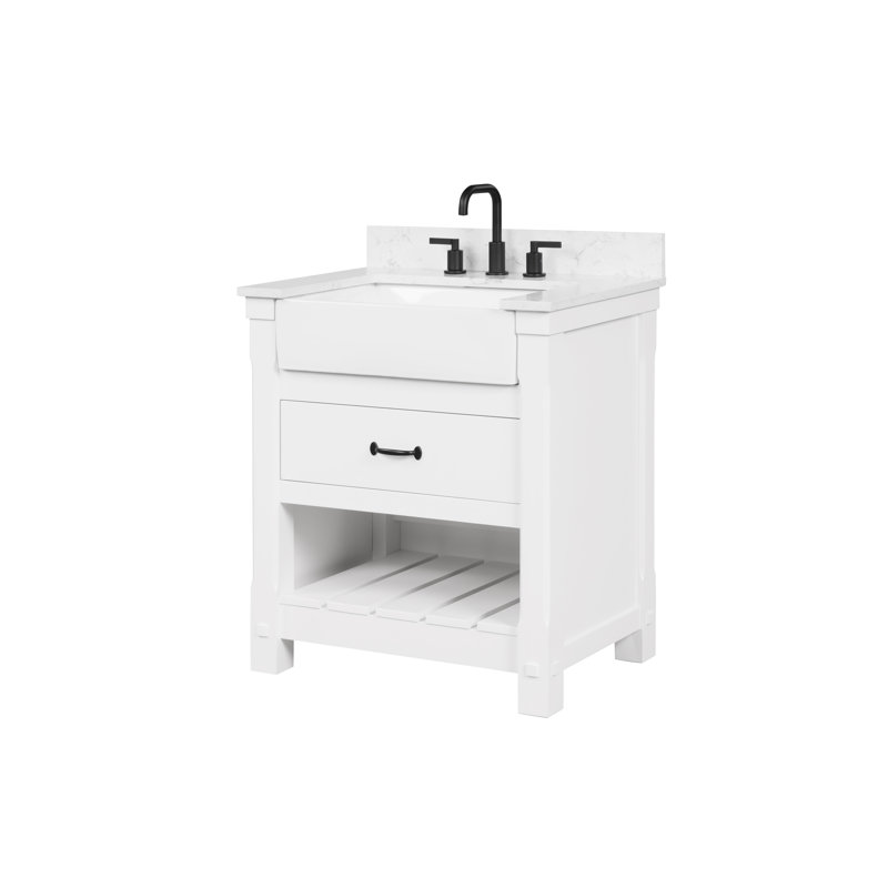 Meuble-lavabo simple 30 po Dilkhush Dove, Quartz blanc, Blanc
