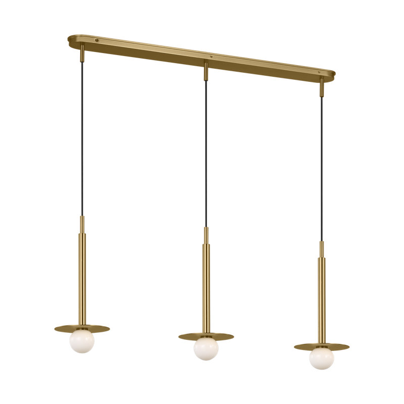 3 - Light Dimmable Linear Chandelier, Burnished Brass