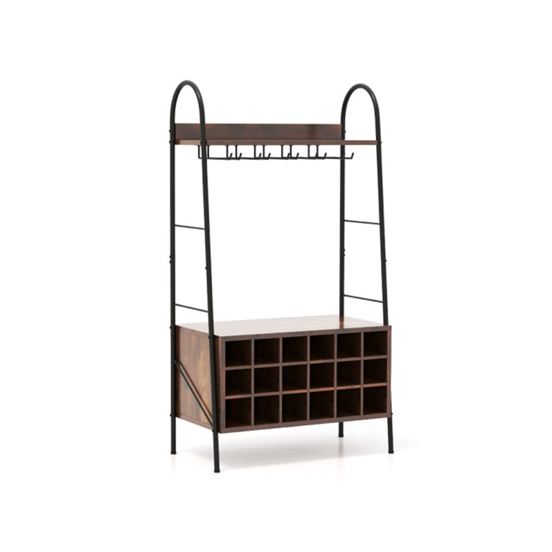 Vardges Floor Wine Bottle & Glass Rack Rustic Brown