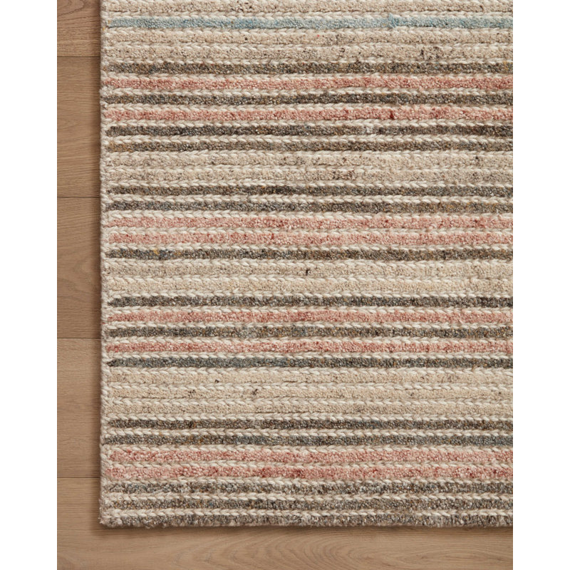 Dellar Striped Hand Tufted Wool Area Rug in Beige/Brown/Blue/Red, Rectangle 8'6" x 11'6"