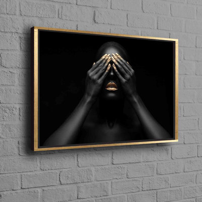 Woman and African Makeup Art Printed on Canvas for Ethnic Wall Decor Featuring Lips