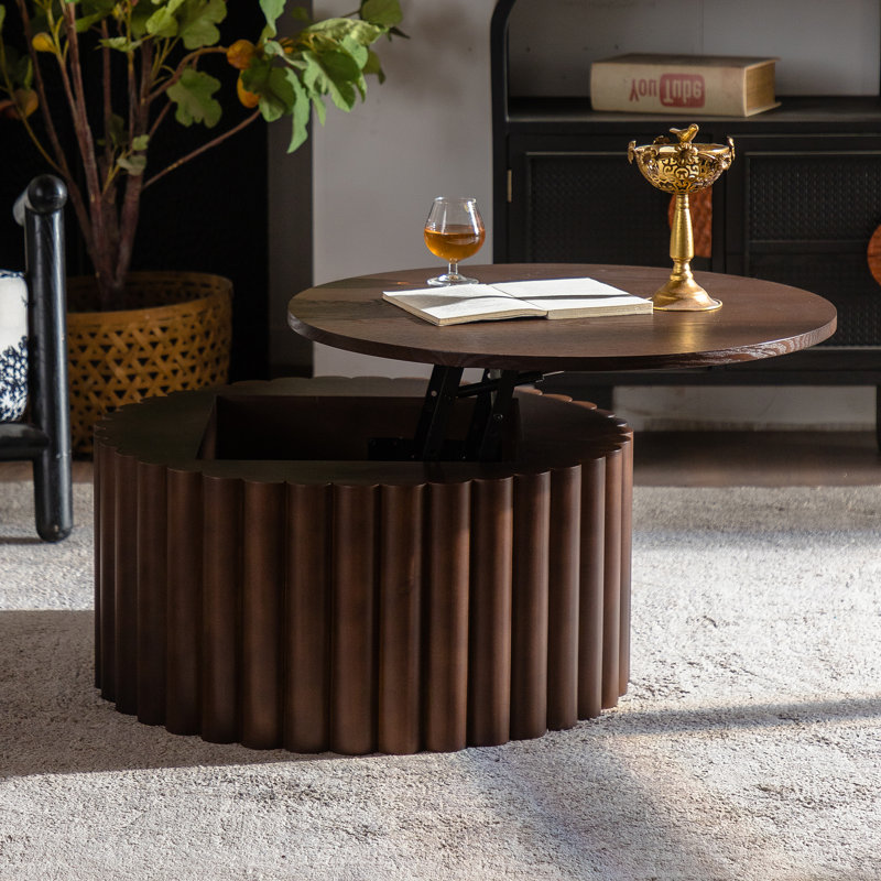 Table basse ronde en bois avec plateau relevable pour le salon, base piédestal robuste, assemblage facile | Idée de cadeau