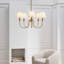 Lustre de salle à manger 6 lumières Elsay au fini laiton satiné avec abat-jour en lin blanc-112738142-112738141-112738135