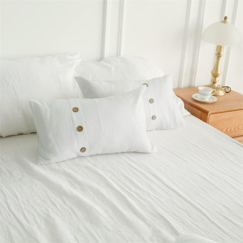 100% Linen Lumbar Pillow Cover 12 X 20 Inch Set Of 2 Rectangular Decorative Pillow Cover With Vintage Triple Coconut Button