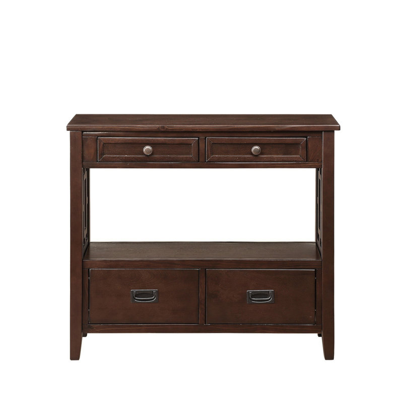 Tevrat Vintage Console Table | 4 Drawers & Open Shelf | Solid Pine Wood & MDF | Classic Style with Spacious Storage | Living Room/Entryway Sofa Table