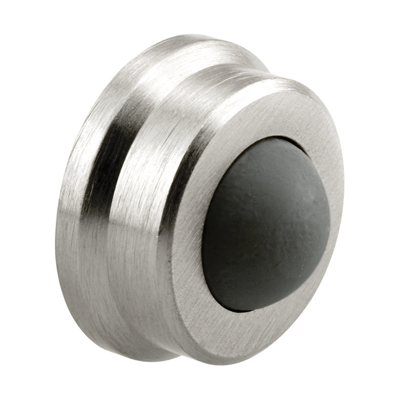 1-Inch Brushed Chrome Wall Stop with Convex Rubber Bumper