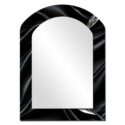 Roreti Deep Black Silver Elegance - Abstract Arch Wall Mirror, Black Asymmetrical Decorative Mirror, Printed Metal Art