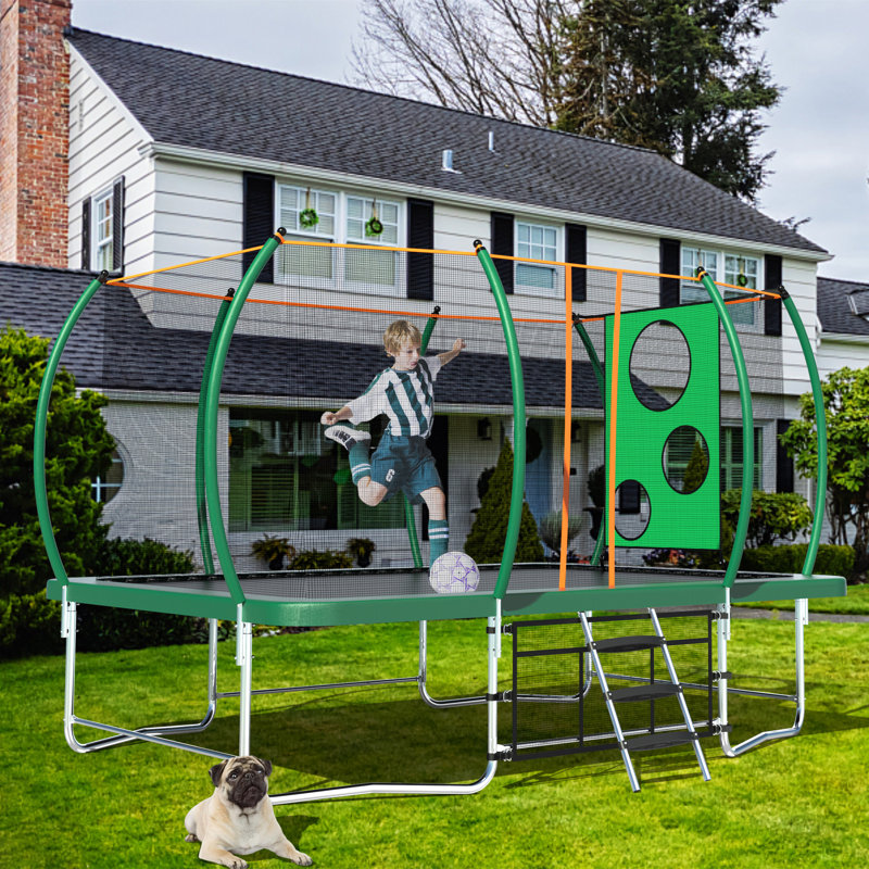 Trampoline de cour moderne avec enceinte sécuritaire 14 pi x 8 pi Modern Luxury Furniture, Vert