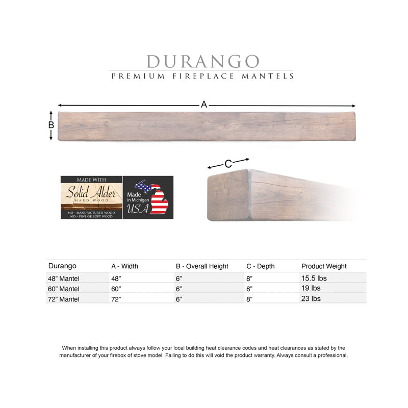 Durango Fireplace Mantel, 60", Gray
