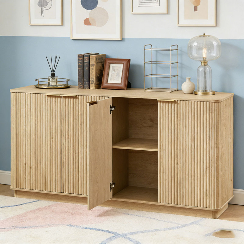Buffet 63 "à rayures verticales avec rangement, Chêne