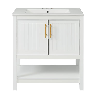 Meuble-lavabo avec lavabo et rangement en céramique, meuble-lavabo