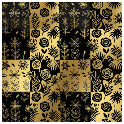 Floral Gold Black Patterns Comforter